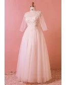 Custom Modest Sequined Lace Wedding Party Dress Floor Length with Illusion Sleeves High Quality