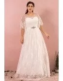 Custom Elegant Ivory Full Lace Wedding Dress with Puffy Lace Sleeves Plus Size High Quality