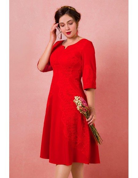 Custom Modest Mid Length Wedding Party Dress with Half Sleeves Plus Size High Quality