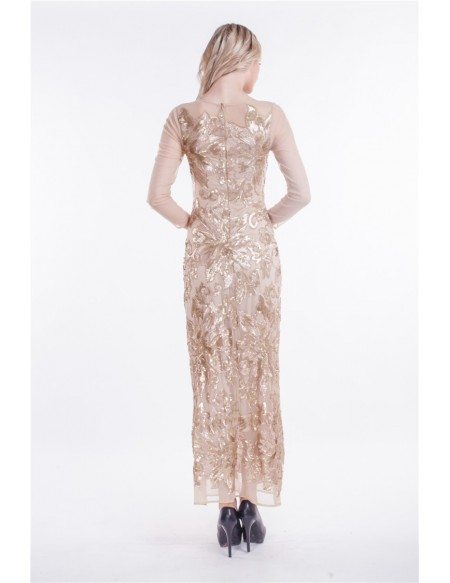 Elegant Sheath Embroided Tulle Long Evening Dress With Sleeves
