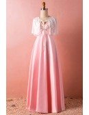 Custom Pink Aline Stain Simple Formal Dress with Lace Cape High Quality