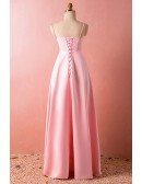 Custom Pink Aline Stain Simple Formal Dress with Lace Cape High Quality