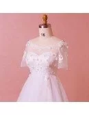Custom Romantic Petals Long Train Wedding Dress Illusion Neck with Sleeves High Quality