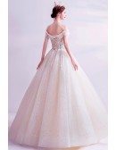 Strapless Champagne Ballgown Princess Wedding Prom Dress With Appliques