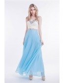Lovely A-Line Strapless Chiffon long Prom Dress With Beading