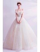 Strapless Champagne Ballgown Princess Wedding Prom Dress With Appliques