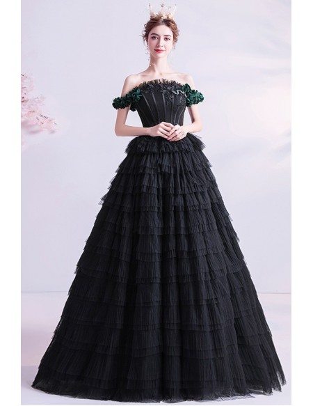 Gothic Chic Black Formal Prom Dress Ballgown Strapless