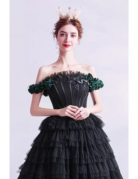 Gothic Chic Black Formal Prom Dress Ballgown Strapless