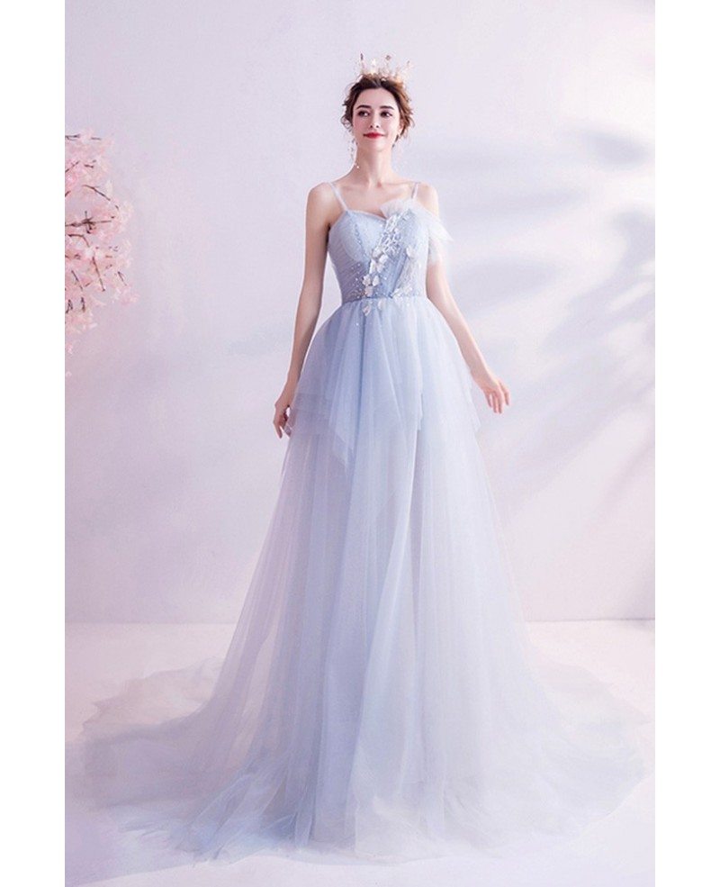 Fairytale Light Blue Flowy Long Tulle Prom Dress For Teens Wholesale # ...