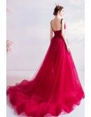 Vneck Pleated Tulle Formal Prom Dress With Bow Knot In Front