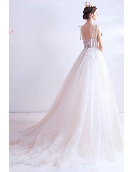 Flowy White Tulle Elegant Prom Dress Long Aline With Flowers