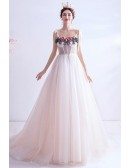 Flowy White Tulle Elegant Prom Dress Long Aline With Flowers