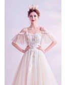 Romantic Ballgown Tulle Puffy Prom Princess Dress With Long Train