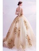 Formal Champagne Gold Ballgown Prom Dress With Sequins Bling Pattern