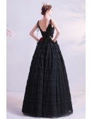Gothic Black With Red Flowers Formal Prom Dress With Straps