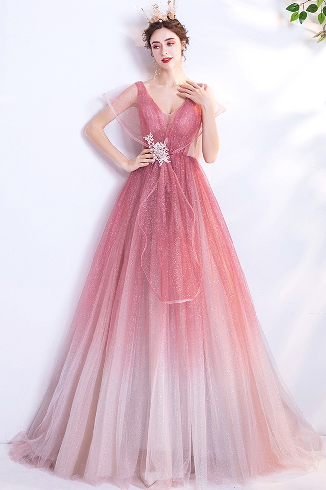 Unique Shinning Ombre Pink Ballgown ...