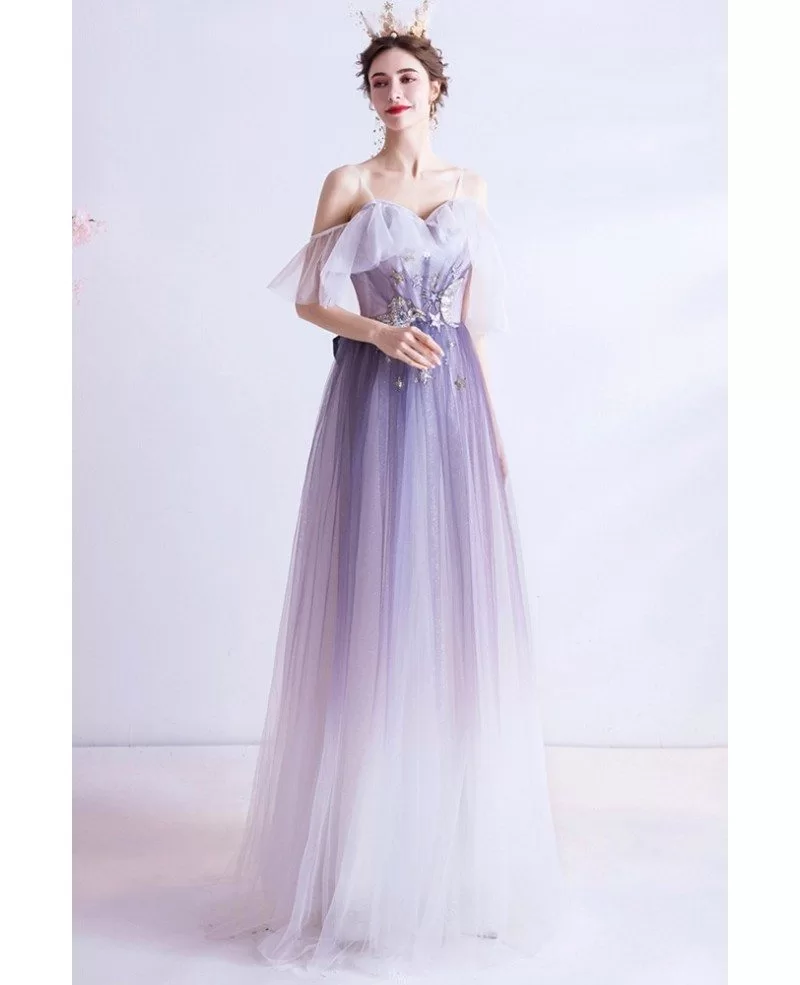 Ombre Purple Aline Tulle Sequins Star Prom Dress With Straps Wholesale ...