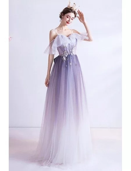 Ombre Purple Aline Tulle Sequins Star Prom Dress With Straps Wholesale ...