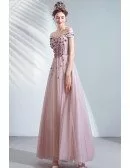 Dusty Purple Tulle Aline Cute Prom Dress With Flowers