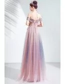 Gorgeous Purple Pink Tulle Strapless Prom Dress With Petals Flowers