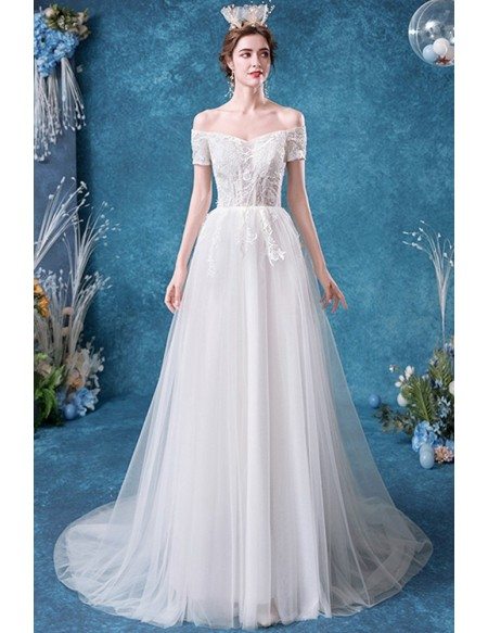 Strapless Lace Tulle Aline Gorgeous Wedding Dress With Train