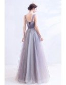 Special Pleated Purple Tulle Aline Prom Dress With Straps