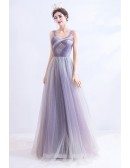 Special Pleated Purple Tulle Aline Prom Dress With Straps