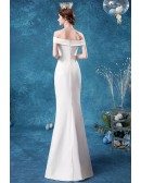 Elegant Mermaid Satin Off Shoulder Beaded Waist Wedding Dress