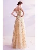Bling Sequins Aline Tulle Champagne Wedding Party Dress Formal