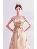 Bling Sequins Aline Tulle Champagne Wedding Party Dress Formal