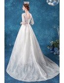 Modest Lace Sheer Neckline Winter Wedding Dress With Lace Sleeves
