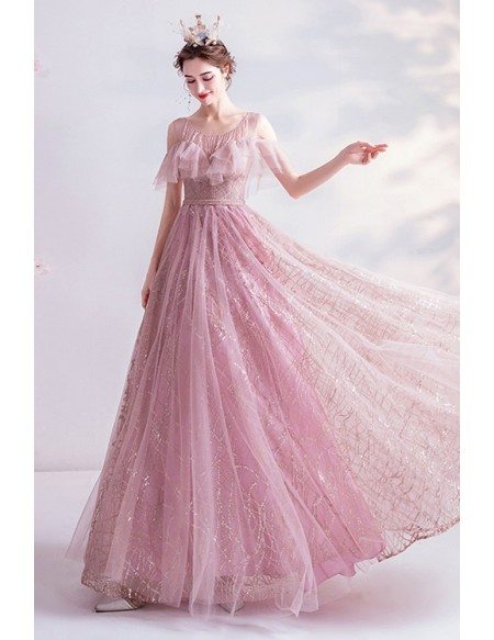 Pink Tulle Bling Sequins Gorgeous Prom Dress For Teens