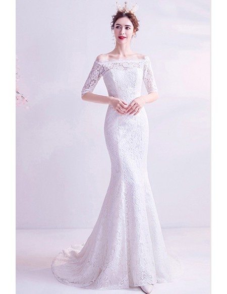 Classic Mermaid Lace Wedding Dress With Off Shoulder Sleeves