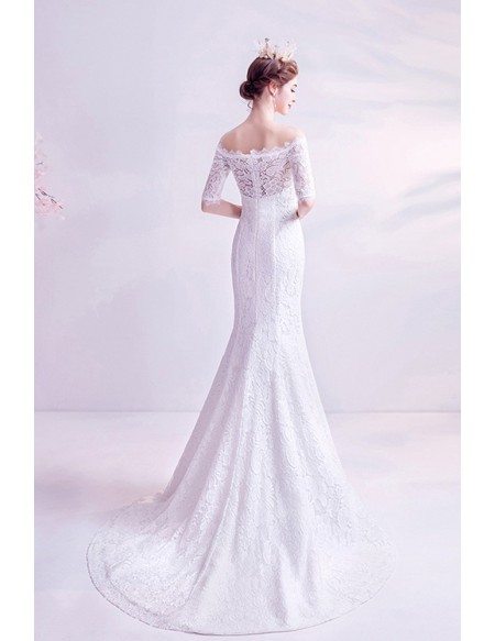 Classic Mermaid Lace Wedding Dress With Off Shoulder Sleeves