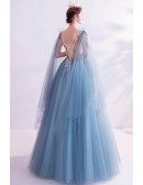 Unique Ballgown Tulle Puffy Big Prom Dress Vneck With Sequins