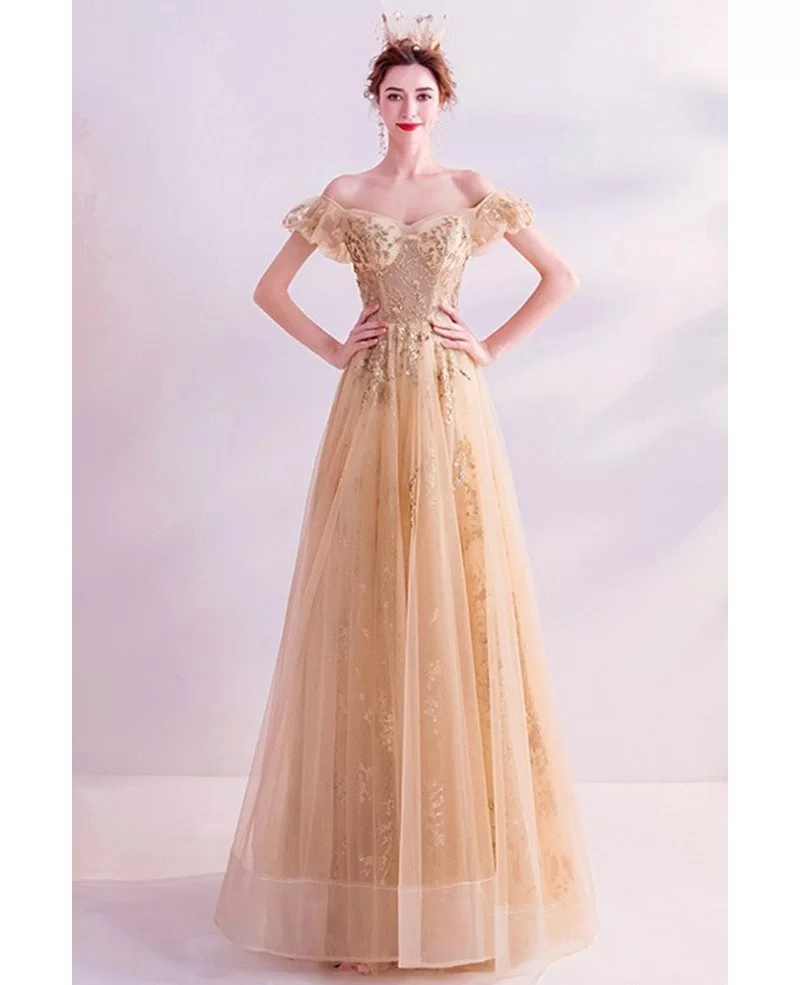 Champagne Gold Tulle Aline Party Prom Dress With Bling Wholesale # ...