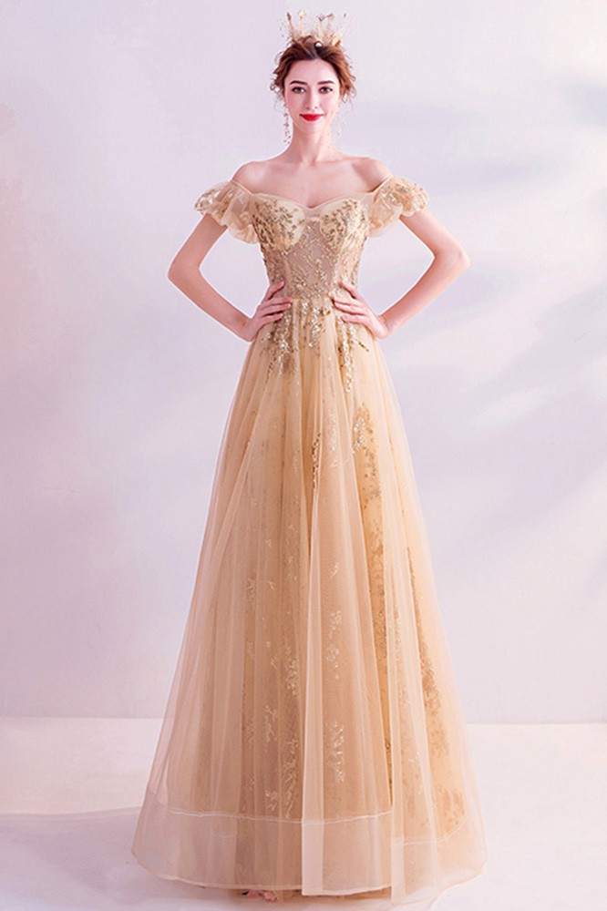 Champagne Gold Tulle Aline Party Prom Dress With Bling Wholesale # ...
