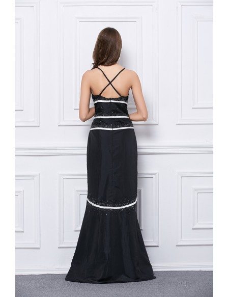 Sexy Mermaid Deep V-neck Satin Long Open Back Evening Dress With Sequins