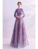 Purple Sparkly Purple Aline Long Prom Dress With Cold Shoulder