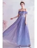 Purple Bling Tulle Aline Prom Dress Strapless With Sequins