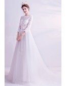 Aline Long Tulle Boho Lace Wedding Dress With 3/4 Sleeves