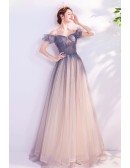 Fancy Star Bling Tulle Ombre Aline Prom Dress With Spaghetti Straps