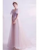 Pretty Light Purple Flowy Tulle Aline Prom Dress With Appliques