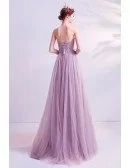 Slim Aline Flowy Tulle Prom Dress Strapless With Pleated Top