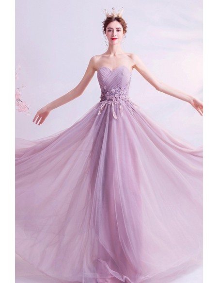 Slim Aline Flowy Tulle Prom Dress Strapless With Pleated Top Wholesale ...