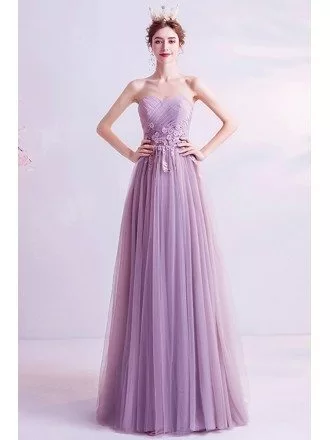 Slim Aline Flowy Tulle Prom Dress Strapless With Pleated Top