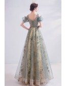 Bling Tulle Vneck Princess Prom Dress With Bubble Sleeves