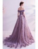 Bling Sequins Purple Ballgown Fantasy Prom Dress Off Shoulder