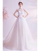 Romantic Long Train Wedding Dress Lace With Sheer Back