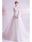 Romantic Long Train Wedding Dress Lace With Sheer Back